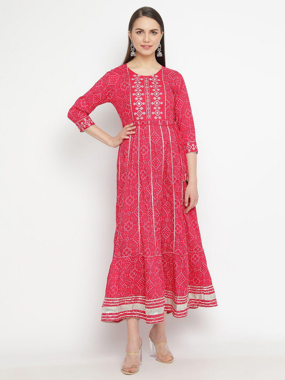 aayusika ethnic motif printed embroidered fit & flare maxi ethnic dress