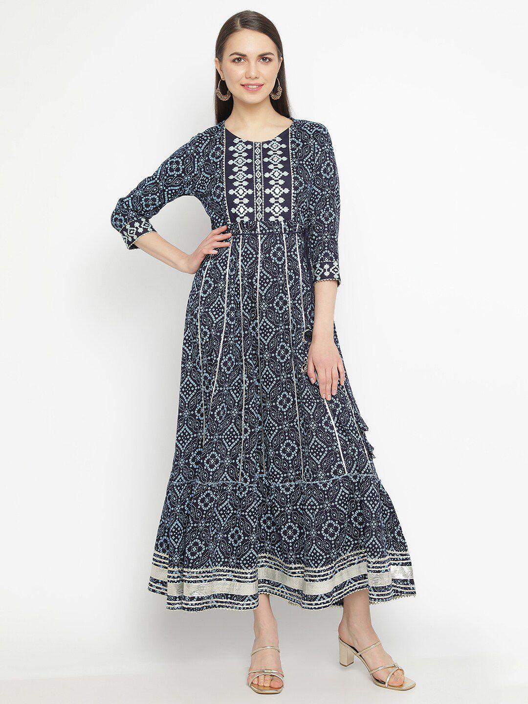 aayusika ethnic motif printed embroidered fit & flare maxi ethnic dress