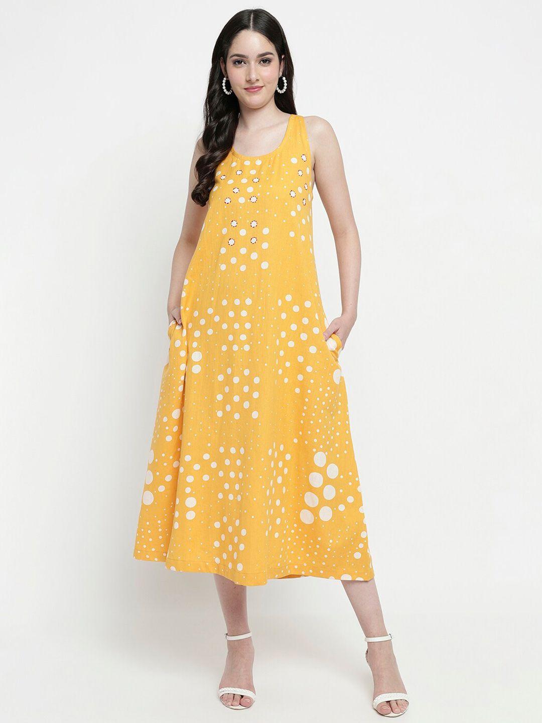 aayusika geometric printed cotton a-line midi dress