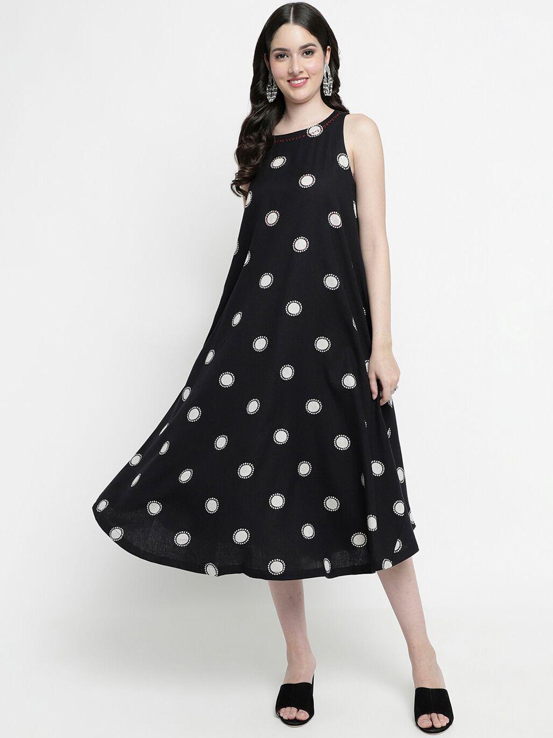 aayusika polka dot printed cotton a-line midi dress