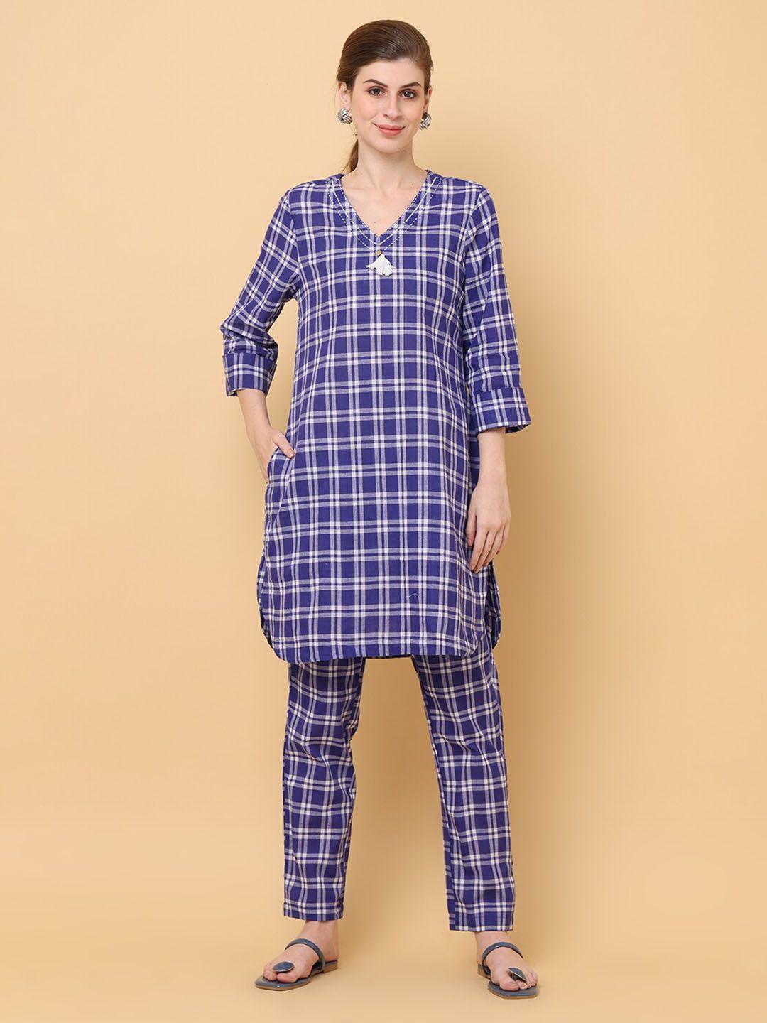 aayusika checked  regular pure cotton kurta with trousers