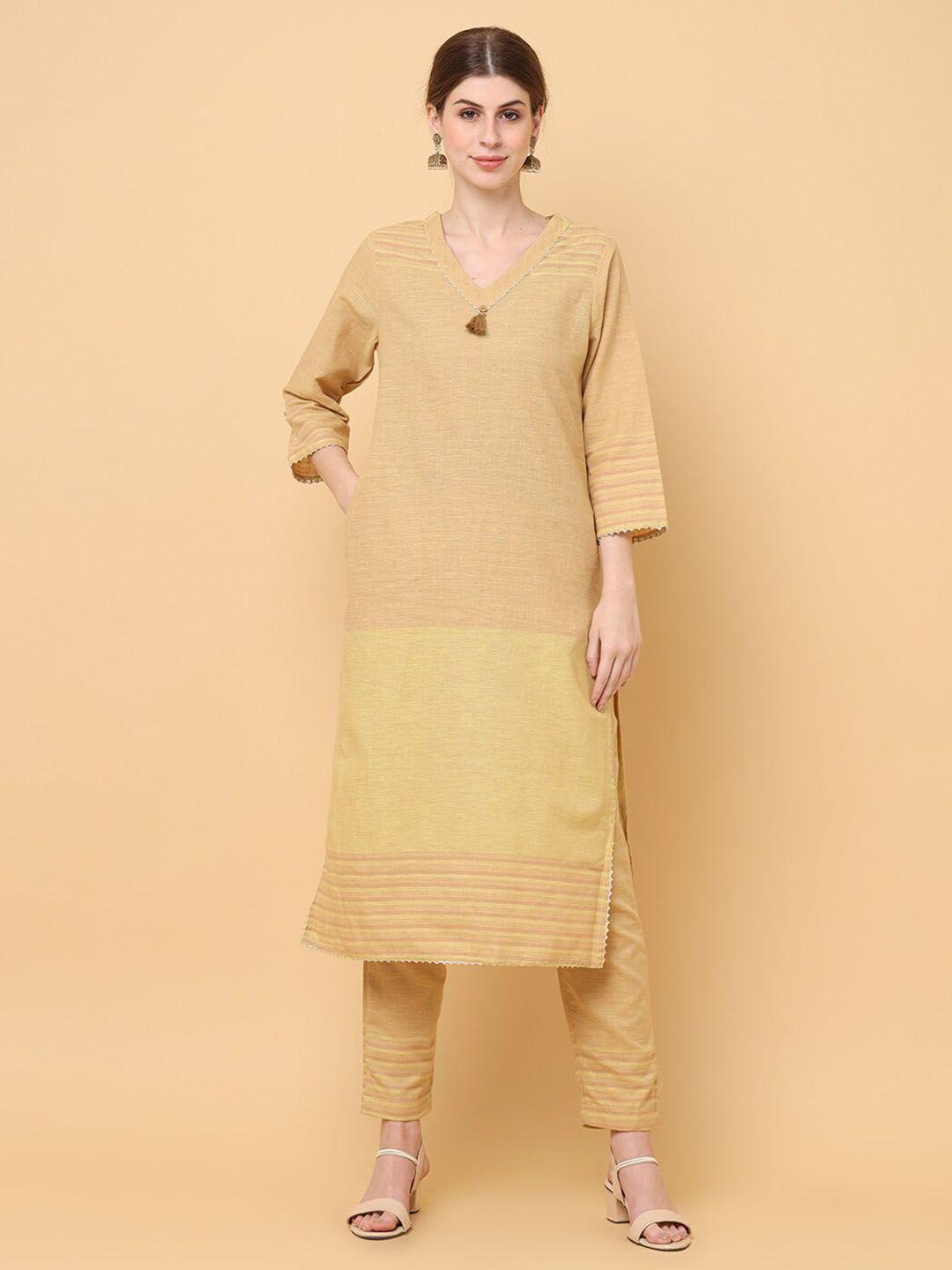 aayusika colourblocked pure cotton gotta patti kurta with trouser