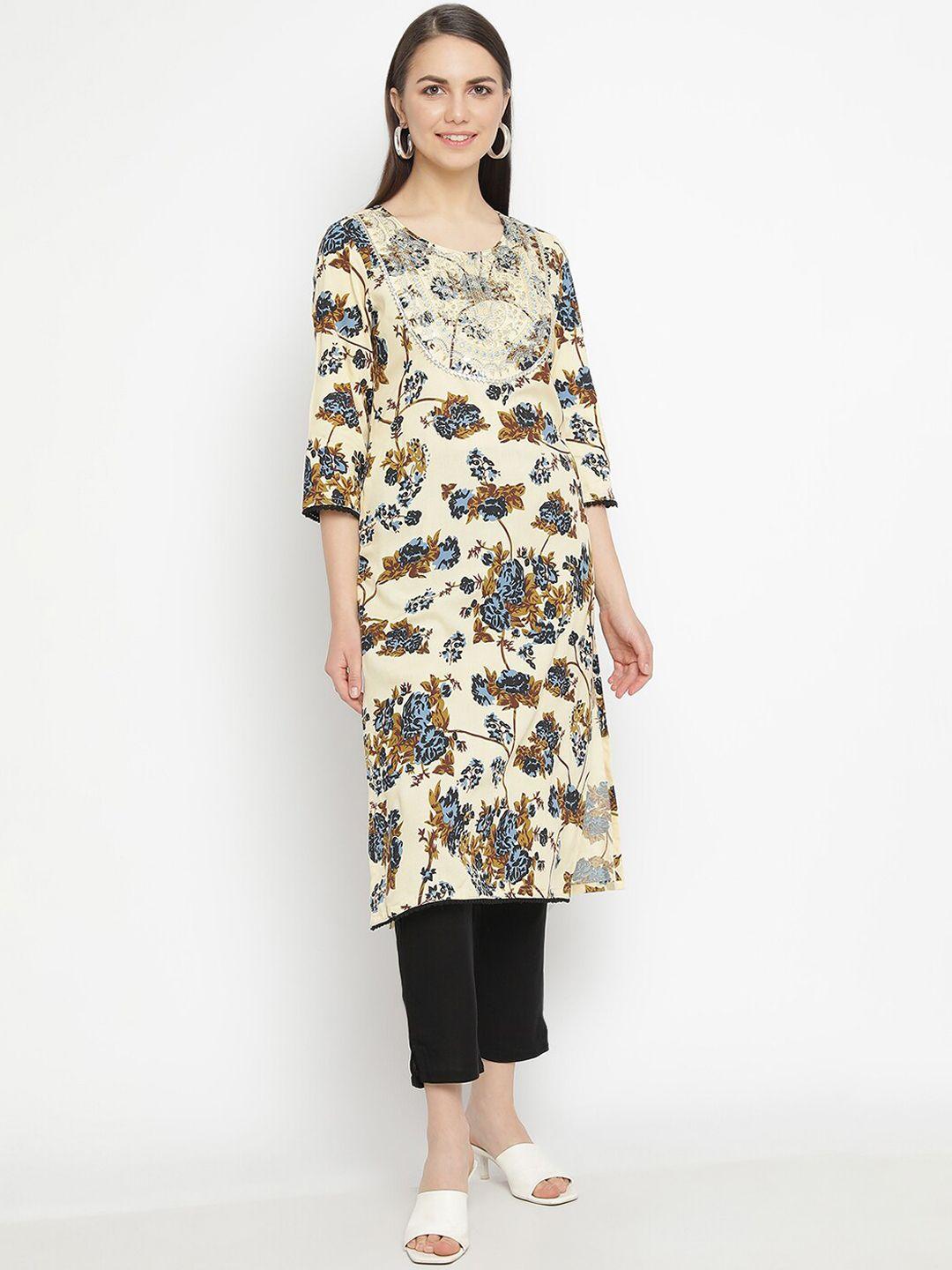 aayusika floral printed mirror work kurta with trousers