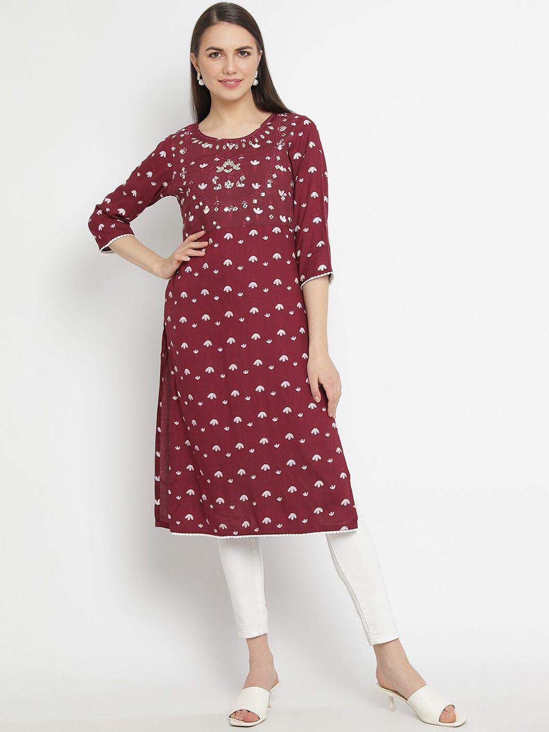 aayusika floral printed mirror work kurta with trousers