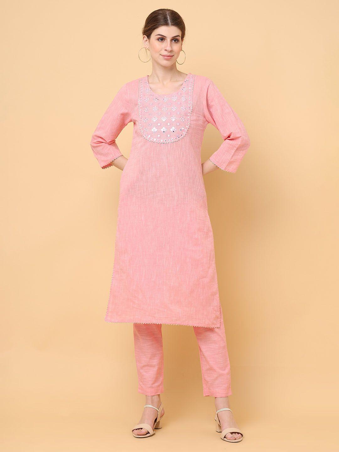 aayusika geometric embroidered pure cotton gotta patti kurta with trouser
