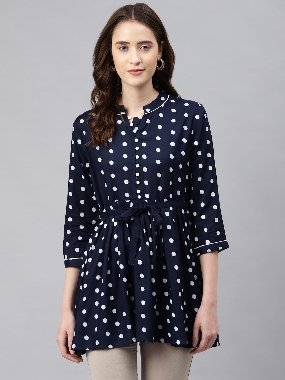 aayusika navy blue & white polka dot print top