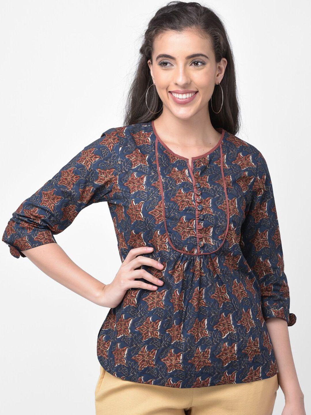 aayusika navy blue bagaru handblock print straight top