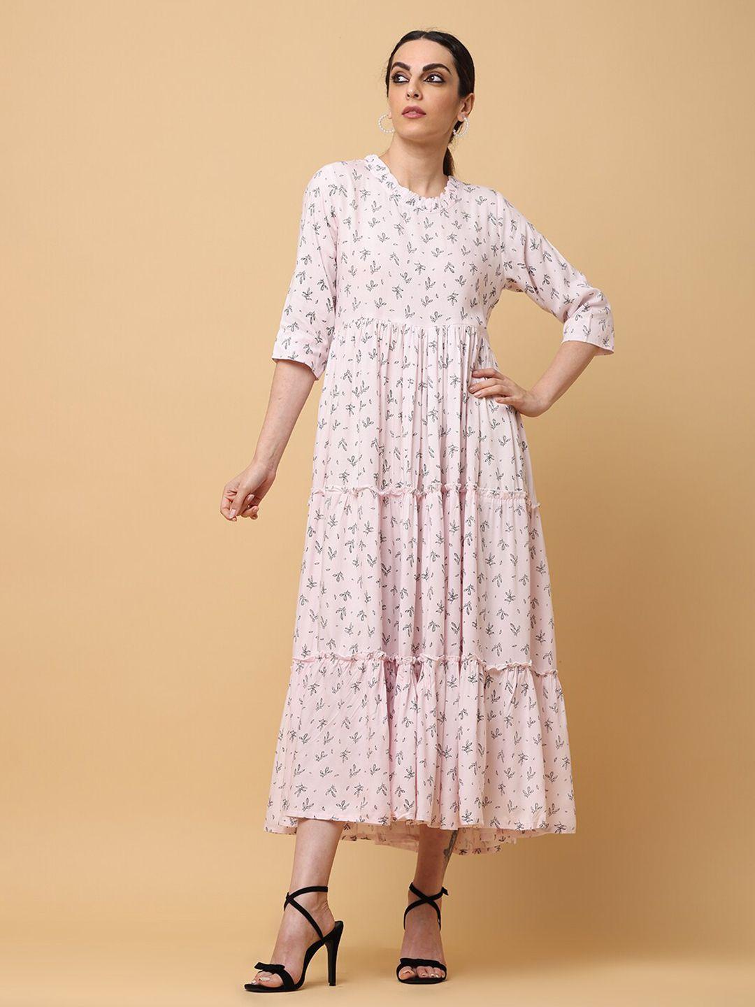 aayusika pink floral print a-line midi dress