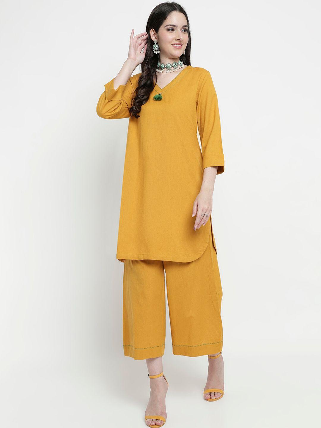 aayusika v-neck regular kurta with palazzo