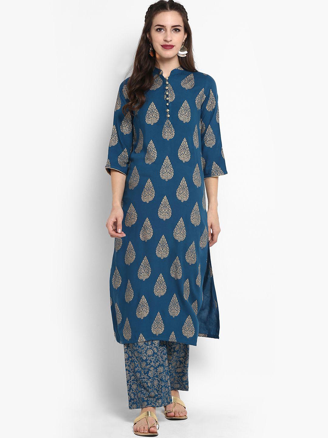 aayusika women blue printed straight kurta