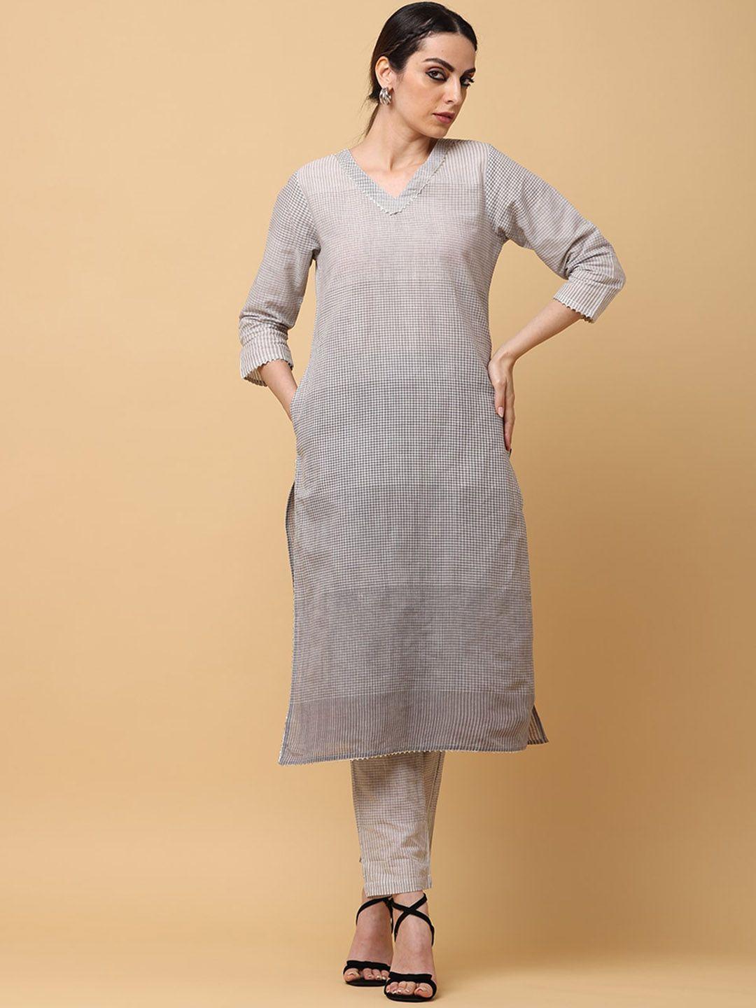 aayusika women grey regular gotta patti kurta with trousers