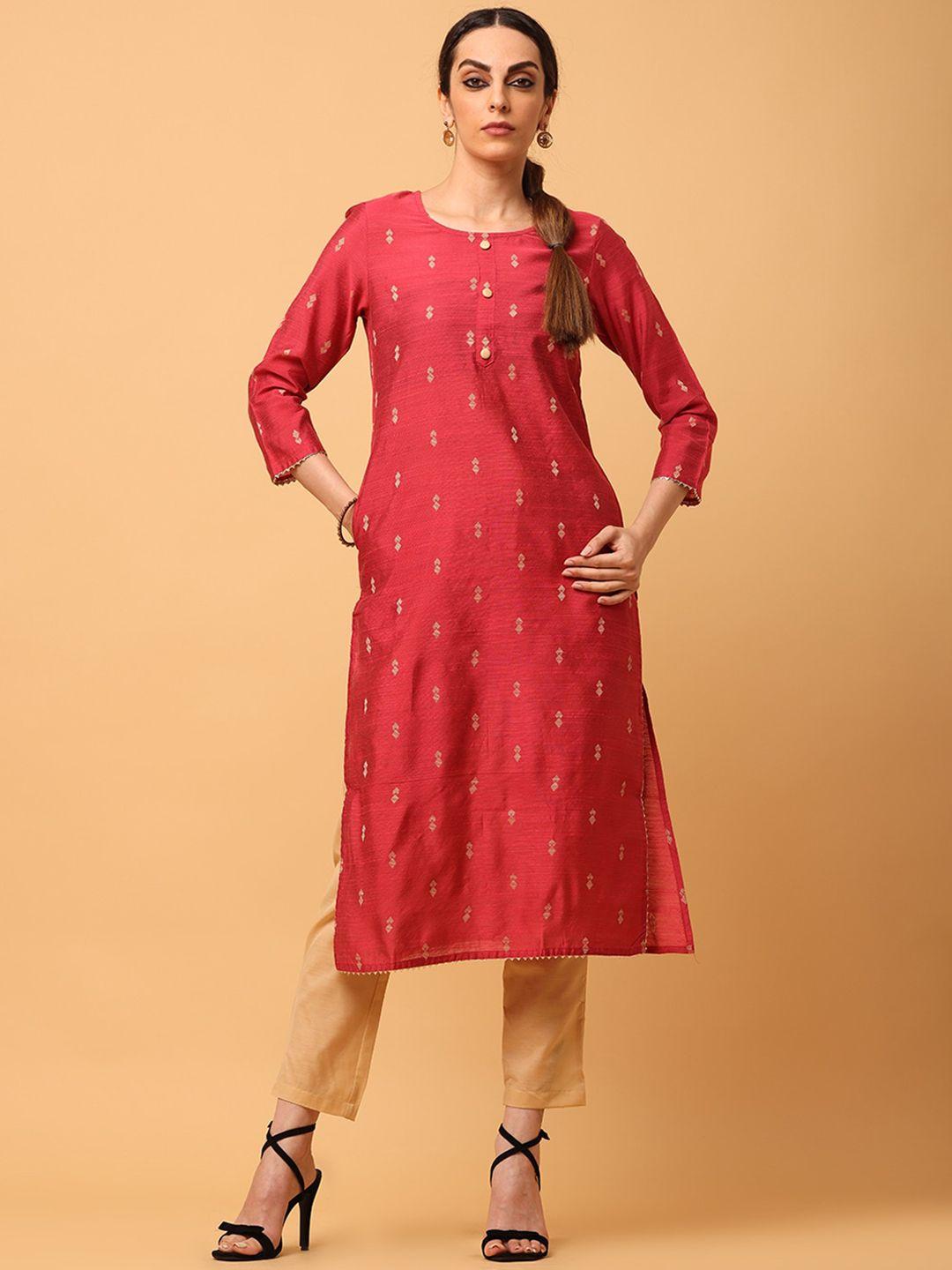 aayusika woven design round neck three quarter sleeves straight kurta