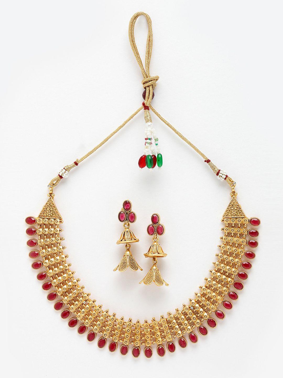 aazeen gold-plated artificial stones studded jewellery set