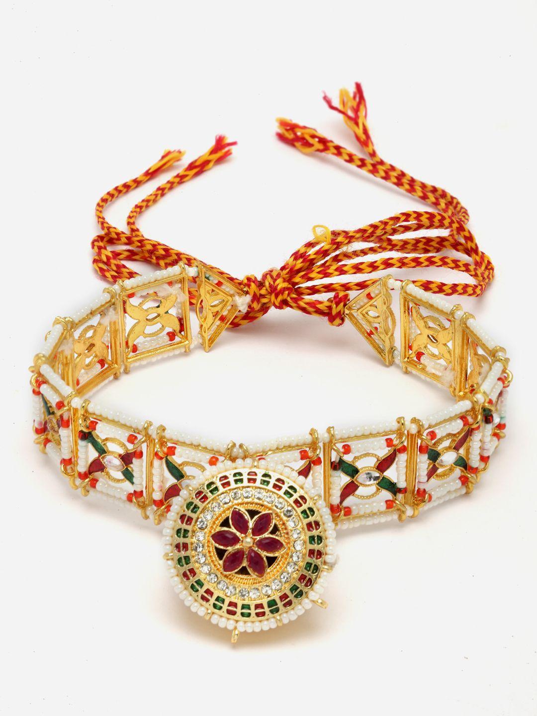 aazeen gold-plated stone-studded and beaded matha patti
