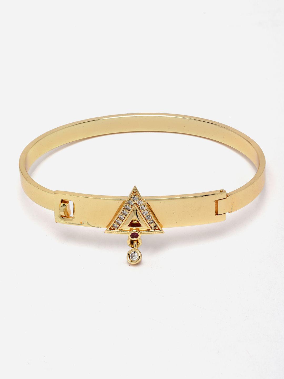aazeen gold-plated triangle shaped american diamond bangle-style bracelet