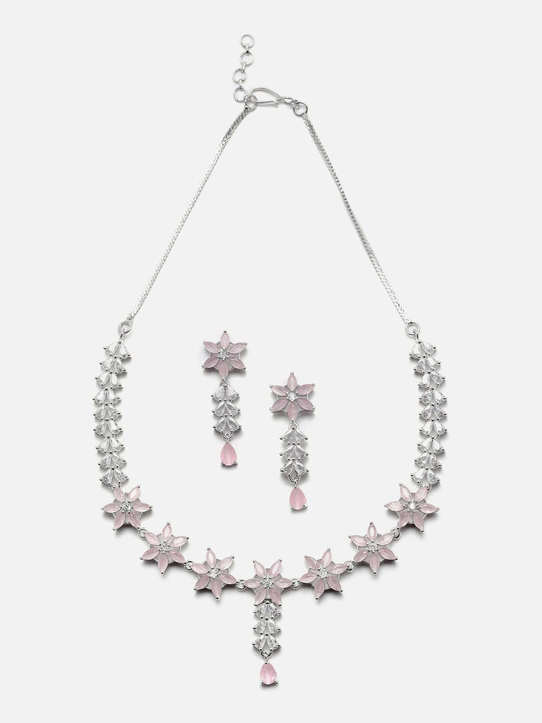 aazeen rhodium-plated american diamond studded jewellery set