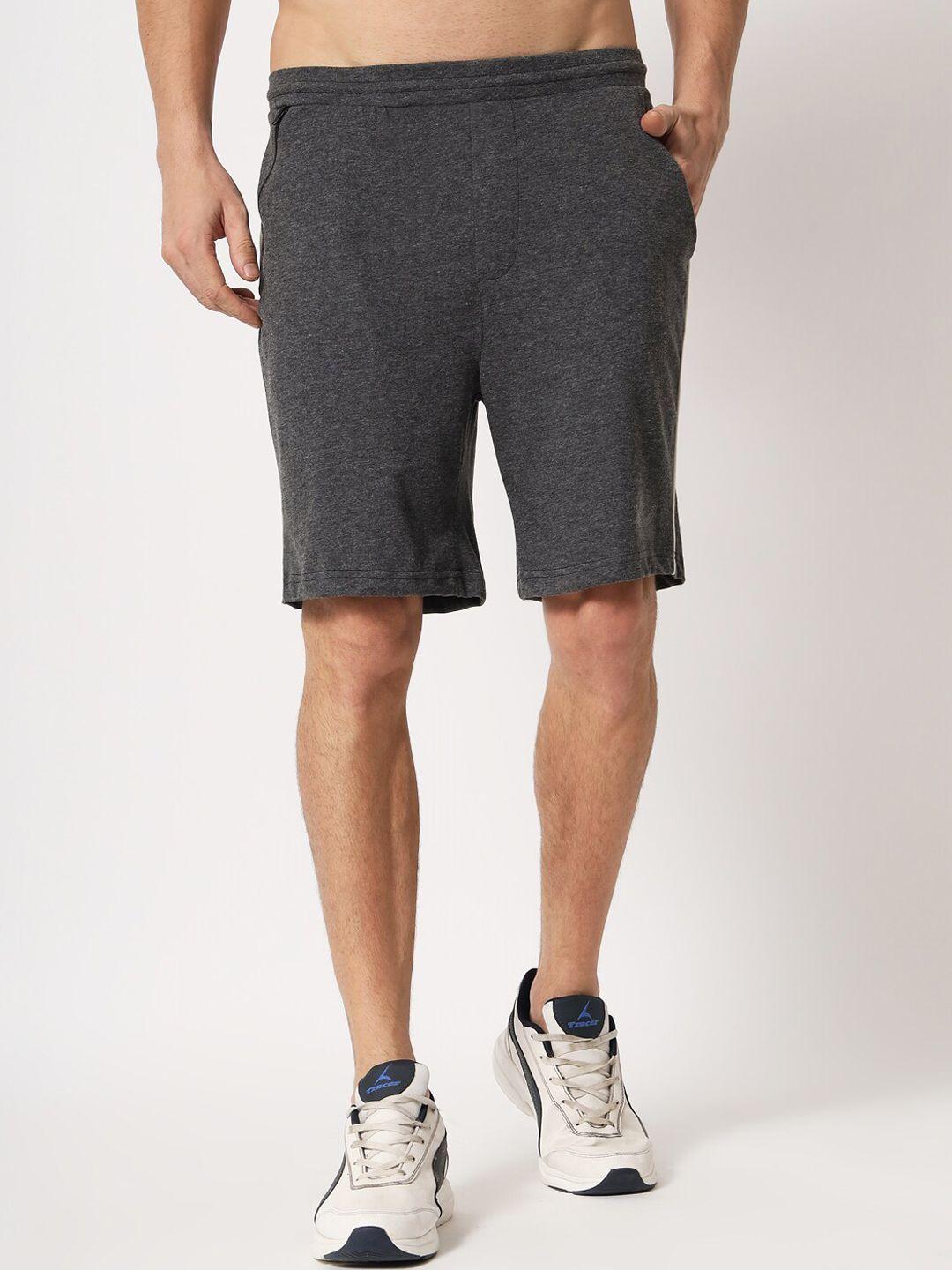 aazing london men charcoal solid cotton sports shorts