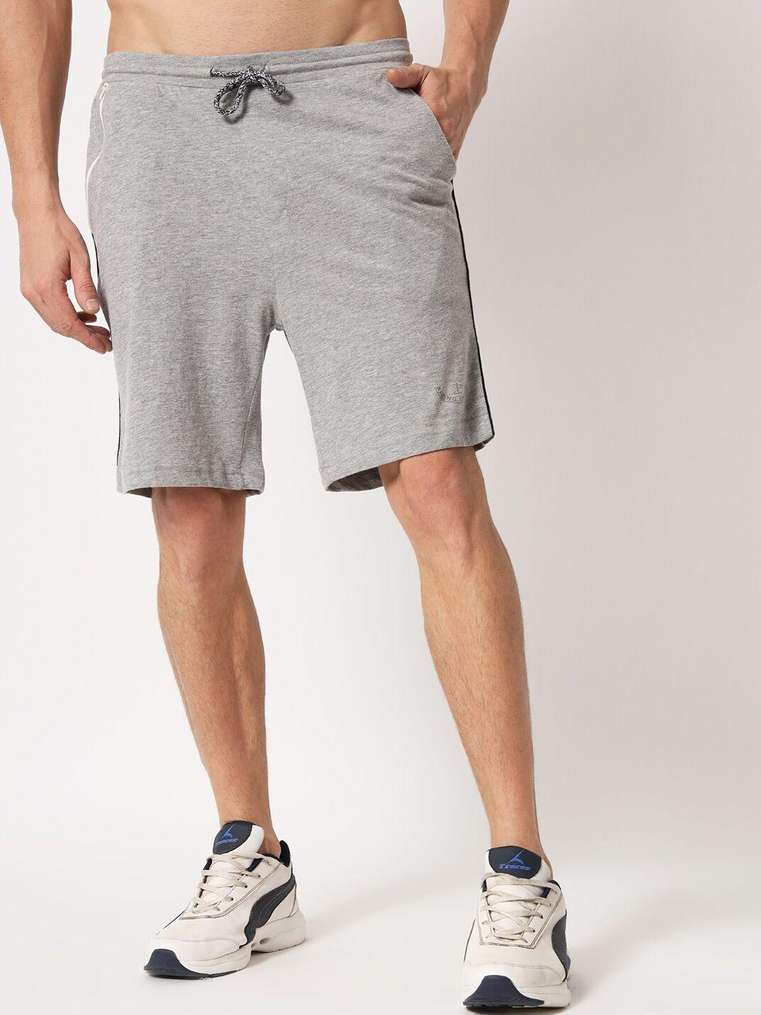 aazing london men grey solid cotton sports shorts