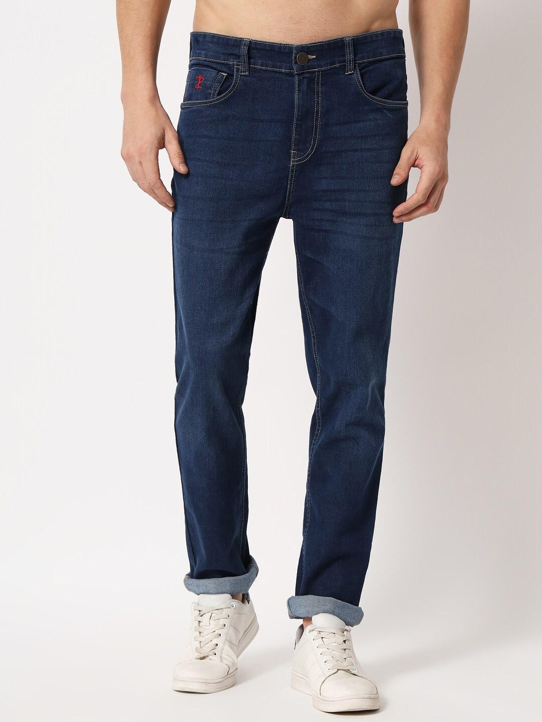 aazing london men navy blue jean slim fit light fade cotton acid wash stretchable jeans