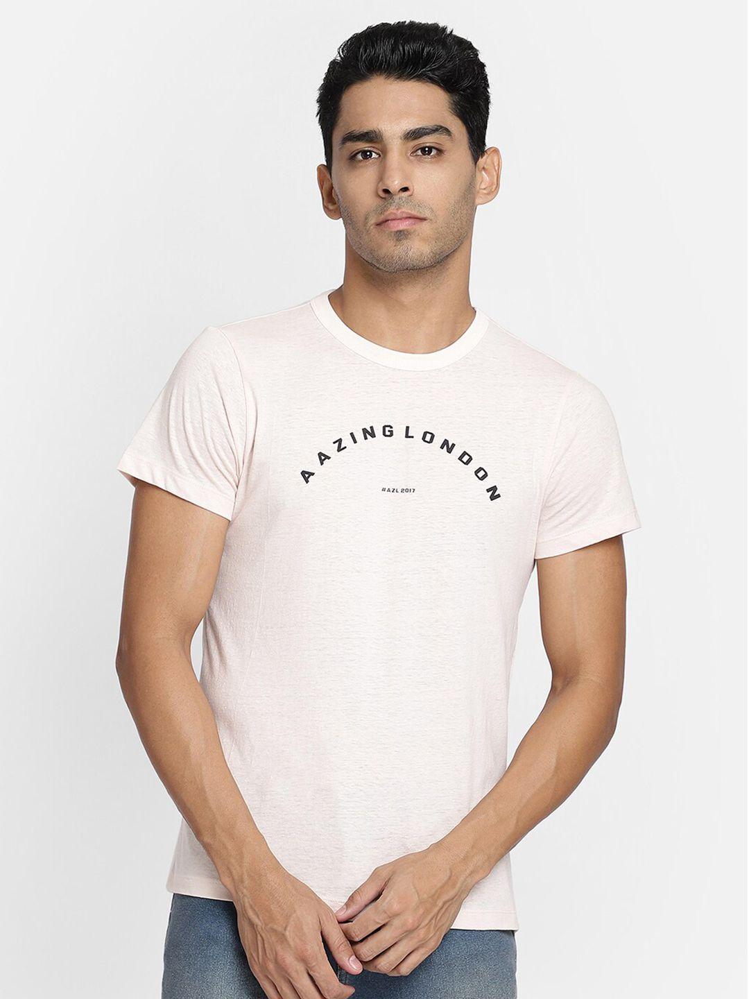 aazing london men peach-coloured typography printed  t-shirt