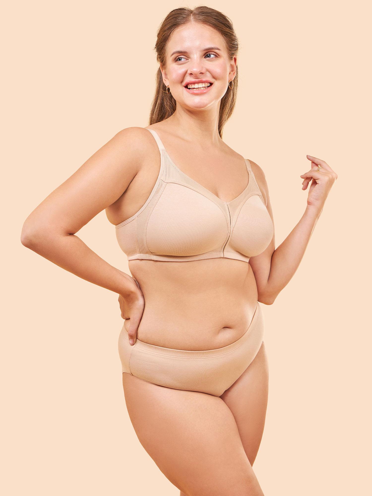 ab75 t-shirt cotton full support, high coverage, non-padded & wirefree bra - nude