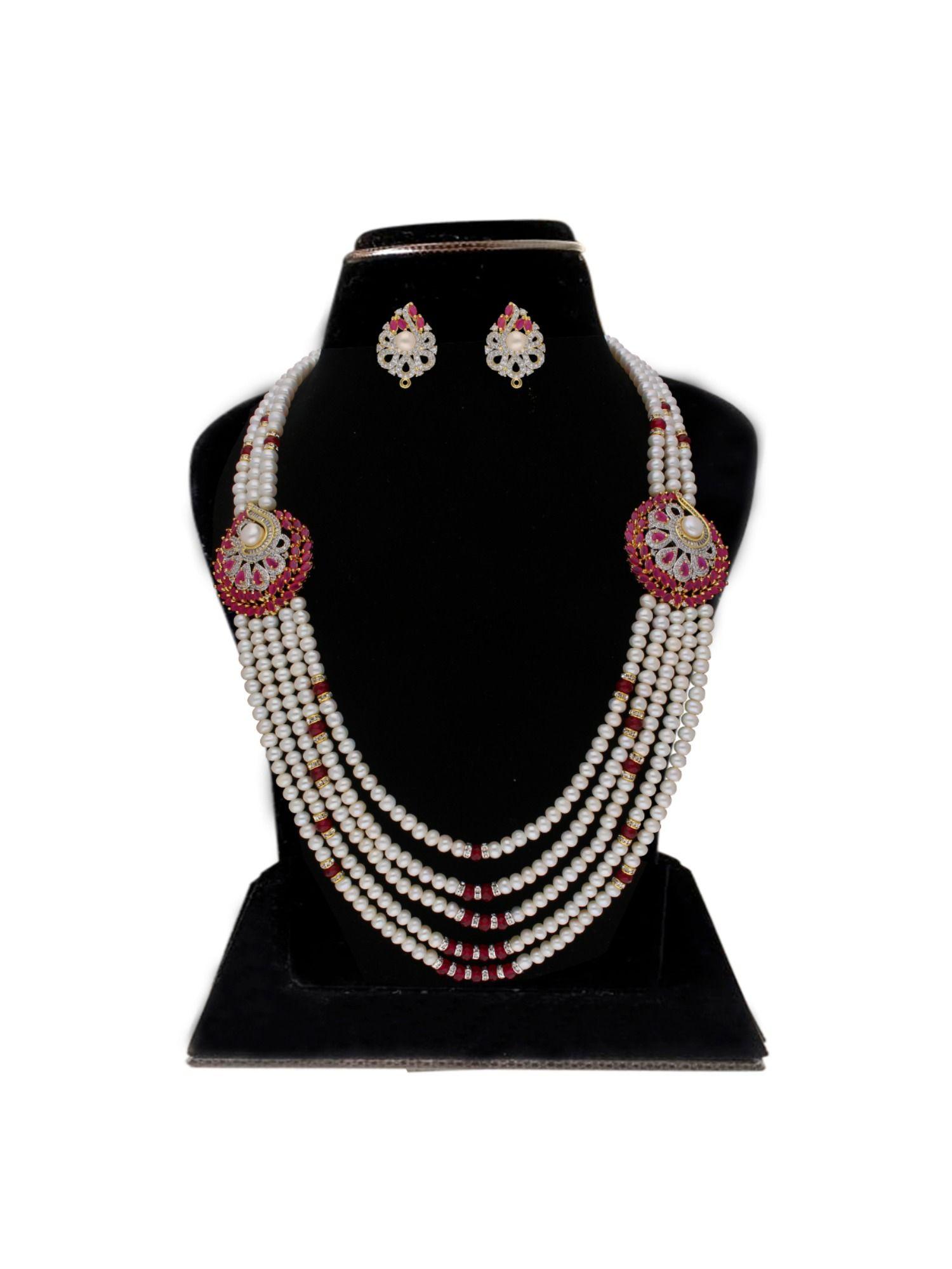 abarna 5 line pearl necklace set