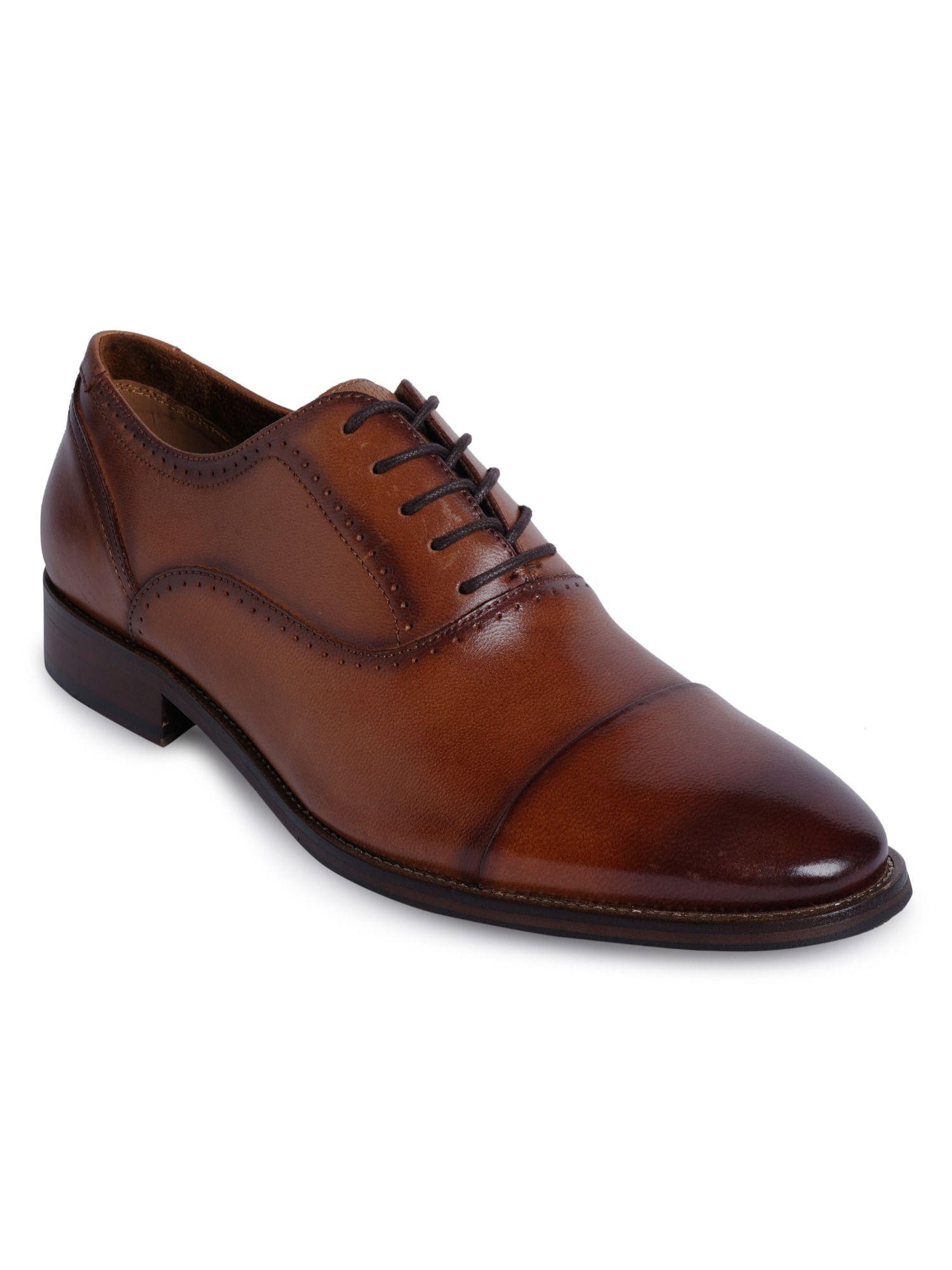 abawienflex leather tan solid formal oxford shoes