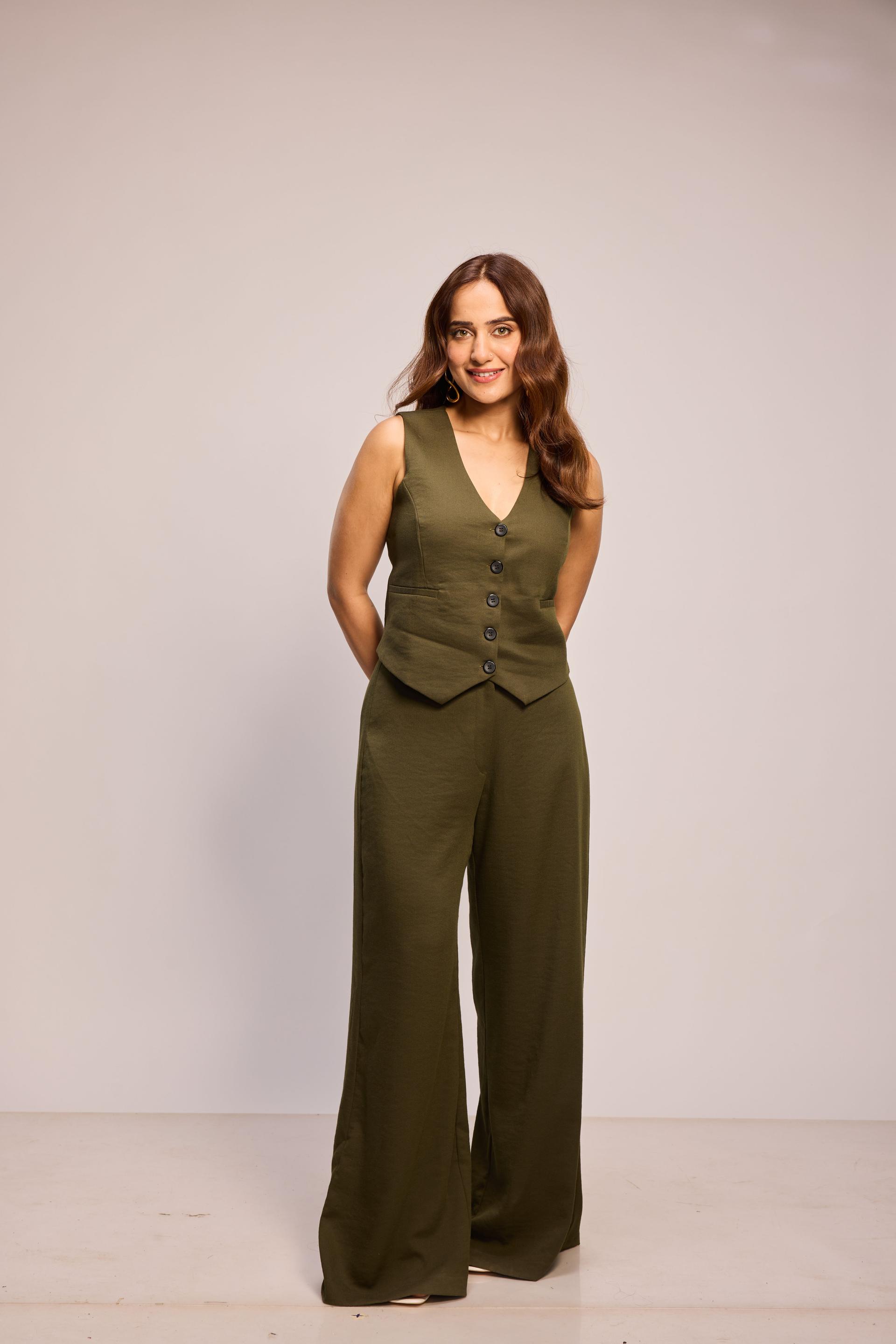 abby olive green waistcoat