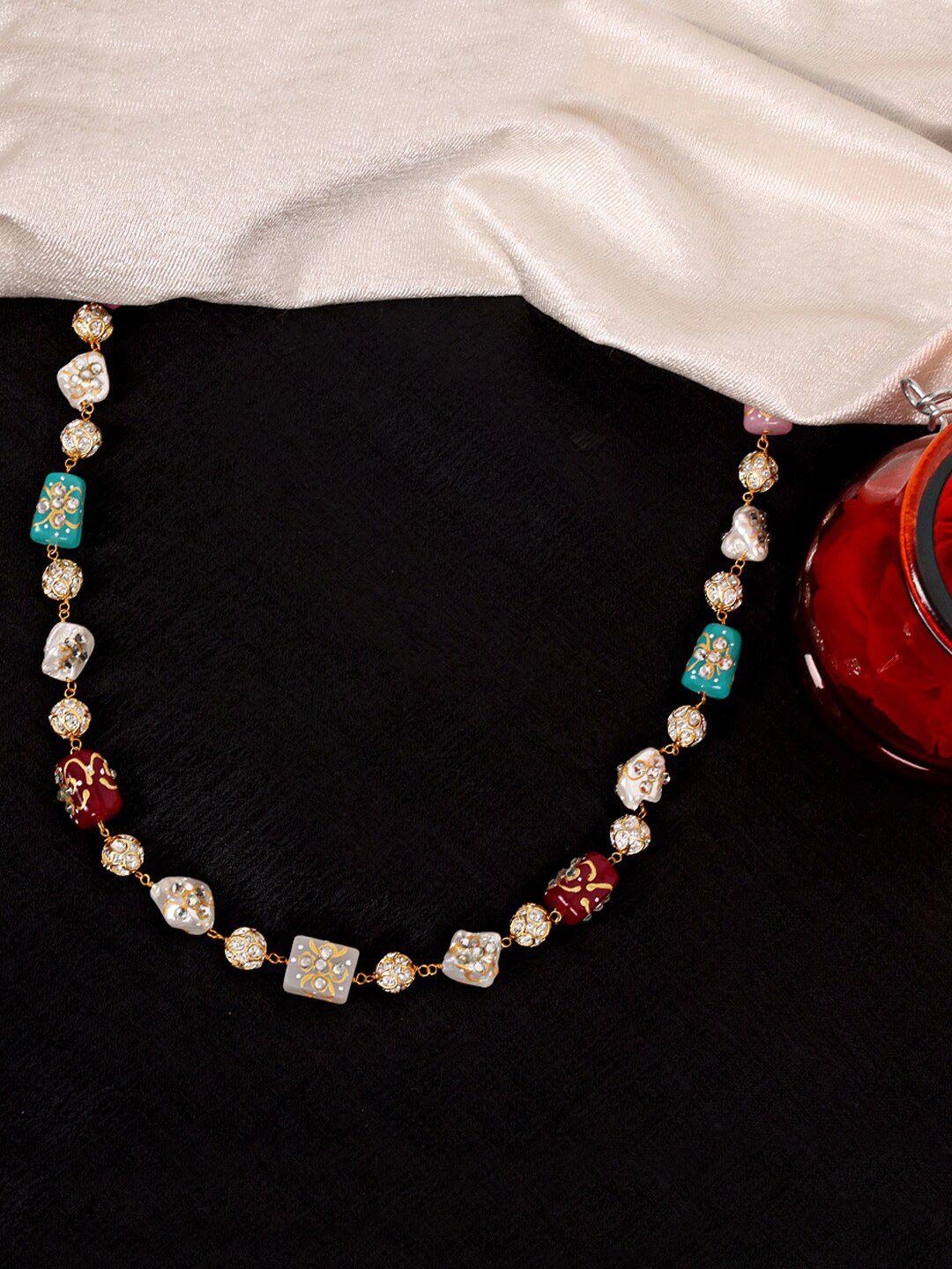 abdesigns gold-plated artificial stones and beads studded necklace