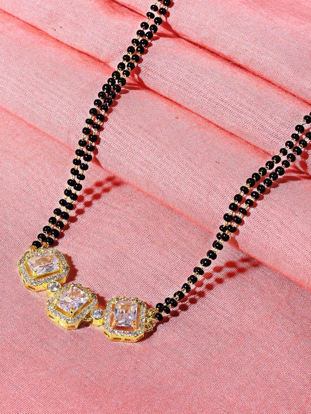 abdesigns gold-plated ad-studded & beaded mangalsutra