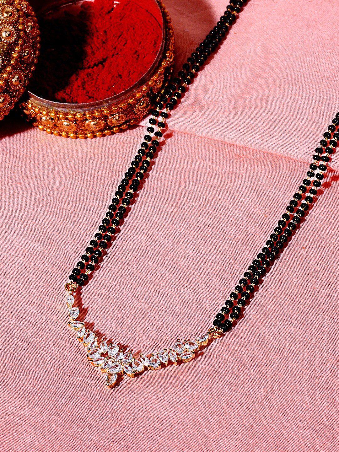 abdesigns gold-plated ad-studded & beaded mangalsutra