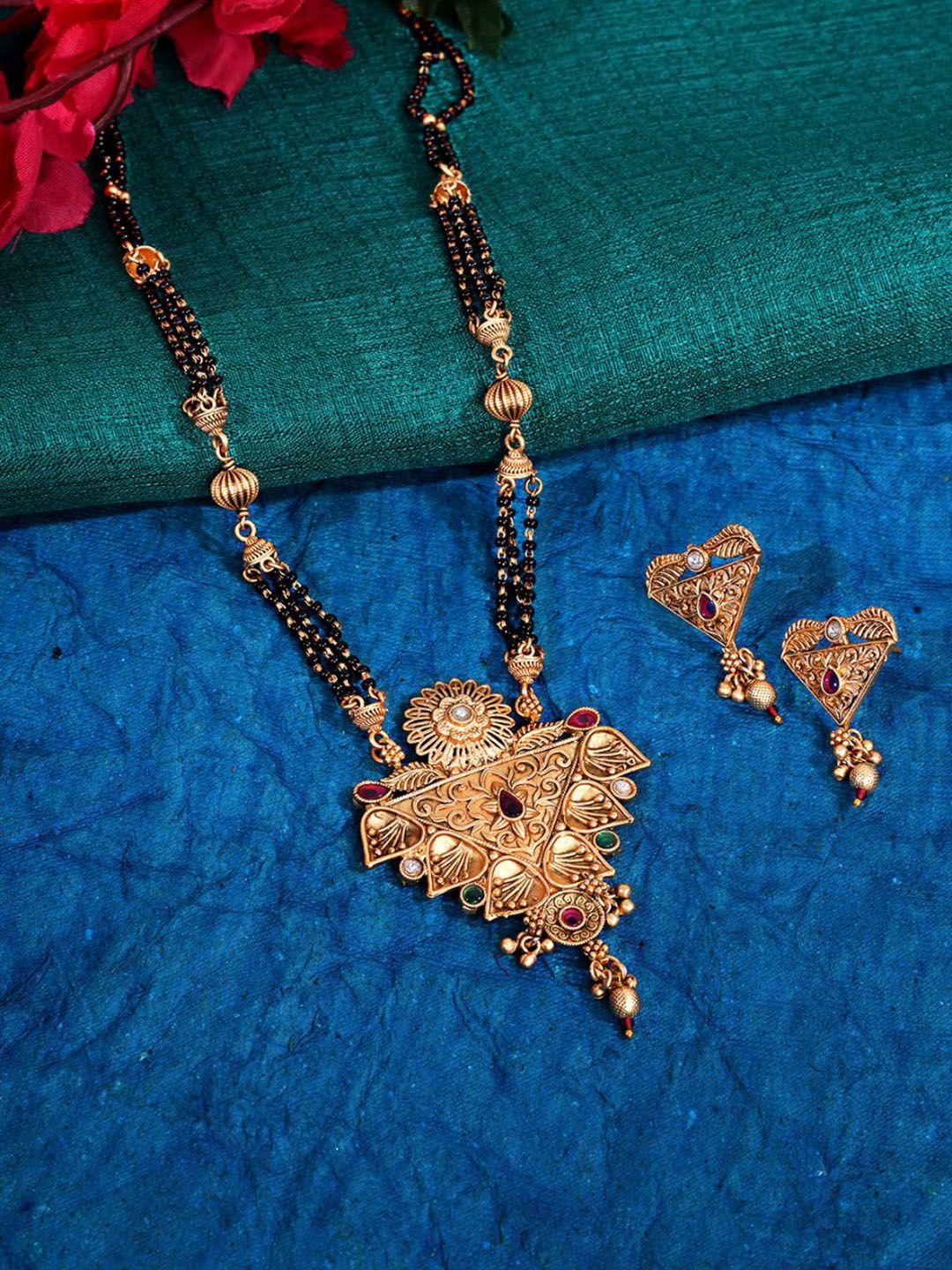 abdesigns gold-plated cz stone-studded & beaded mangalsutra