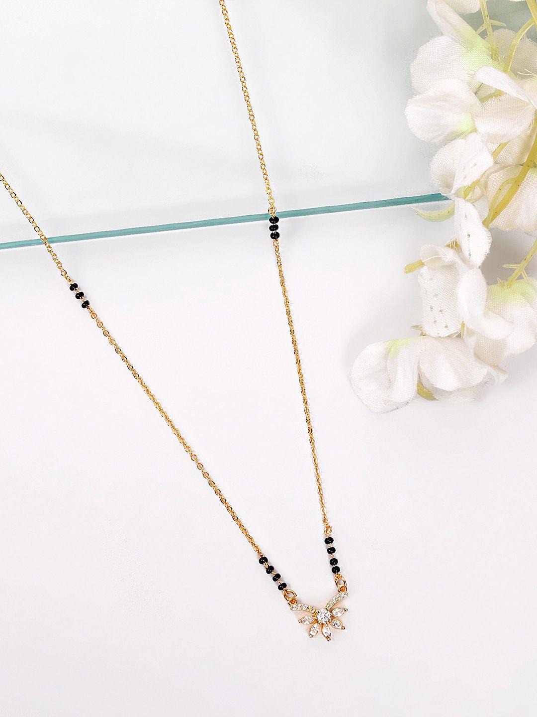 abdesigns gold-plated stone studded & beaded mangalsutra