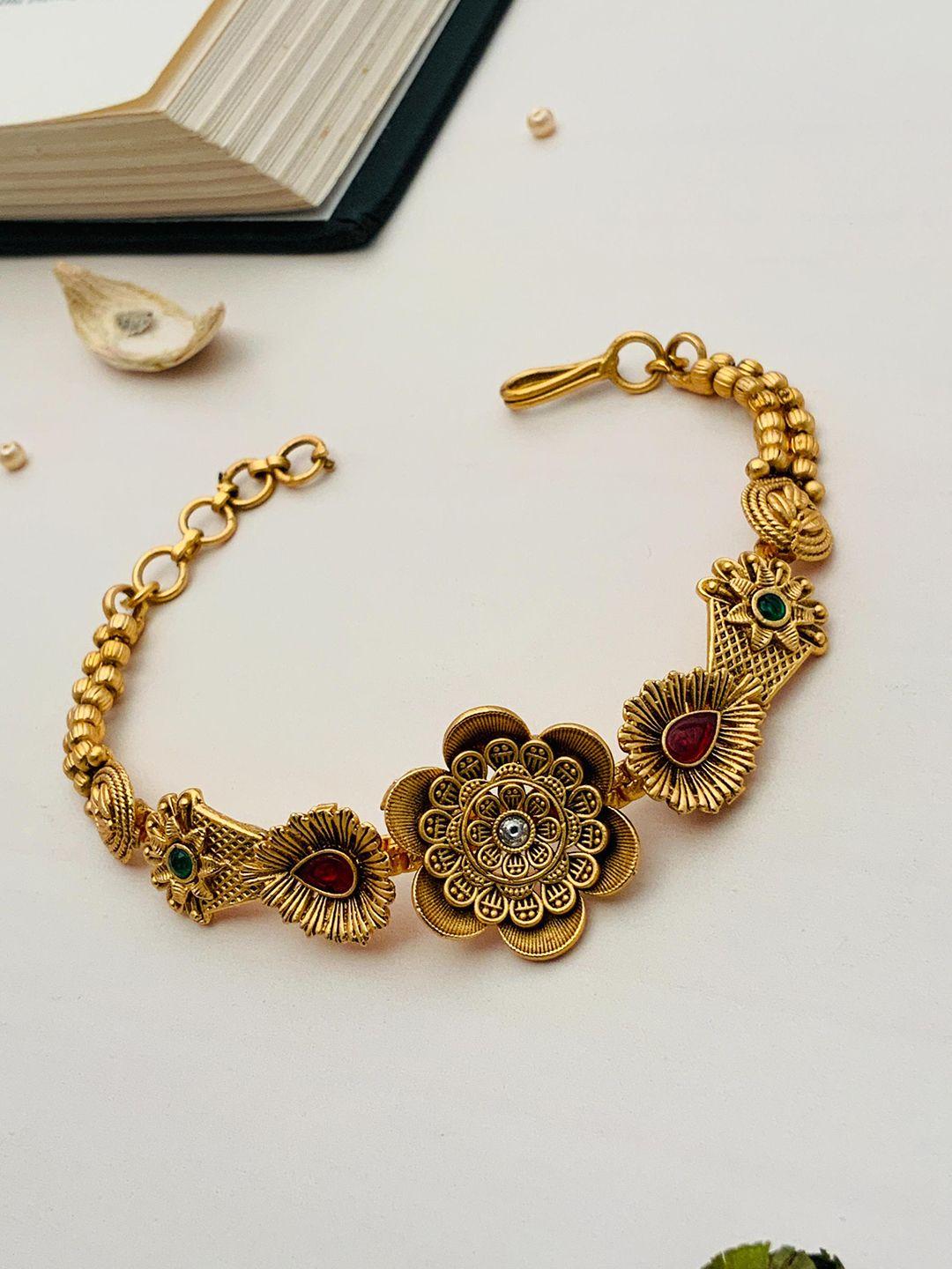 abdesigns gold-plated stone-studded brass antique wraparound bracelet