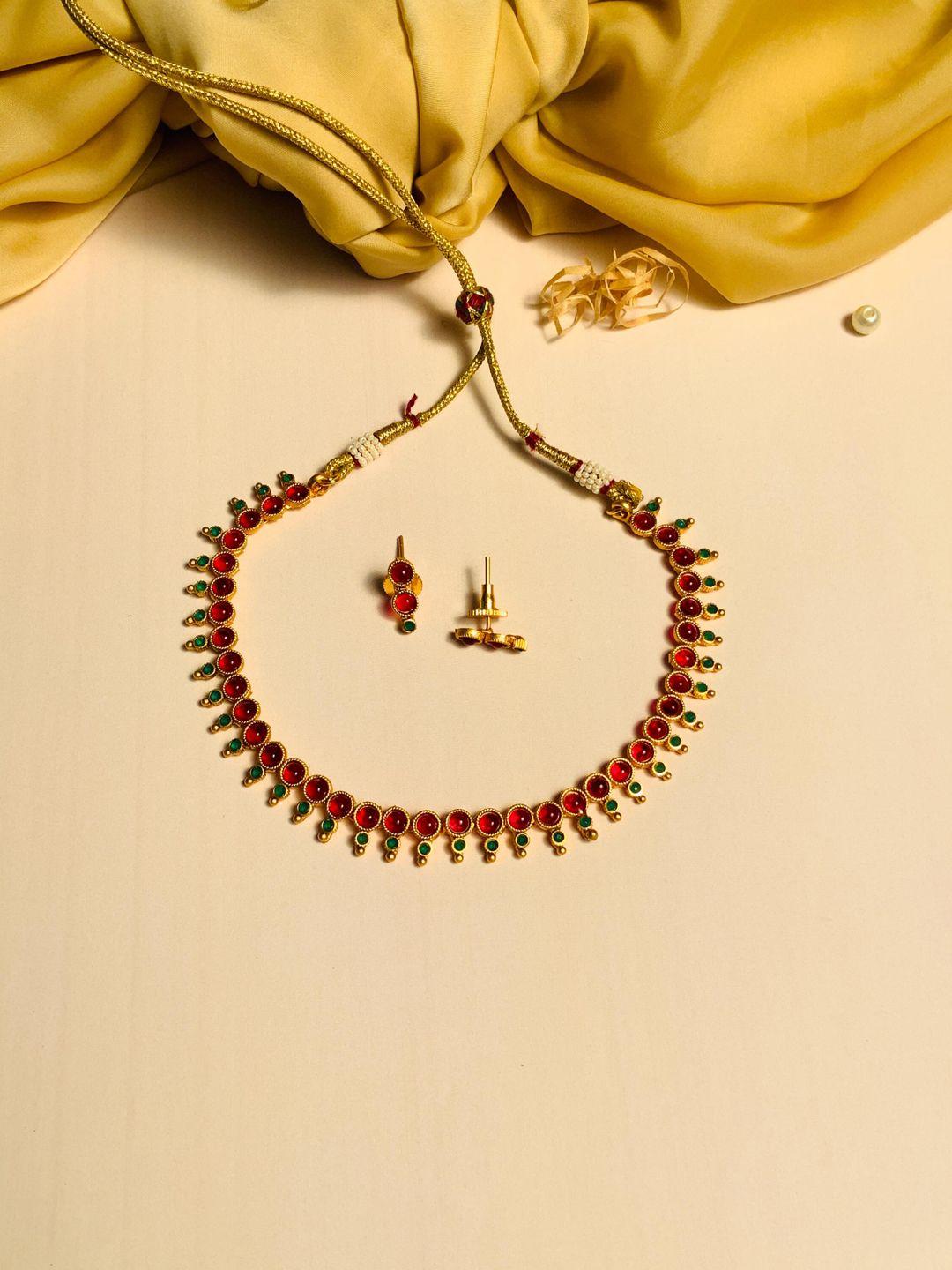 abdesigns gold-plated stone-studded jewellery set