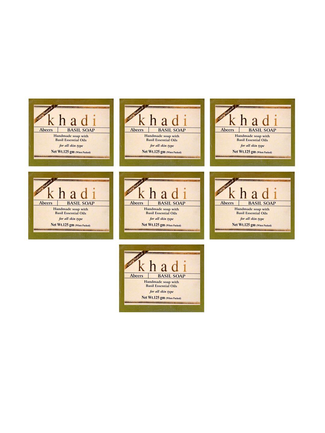 abeers khadi set of 7 handmade basil soaps with essential oils - 125 g each