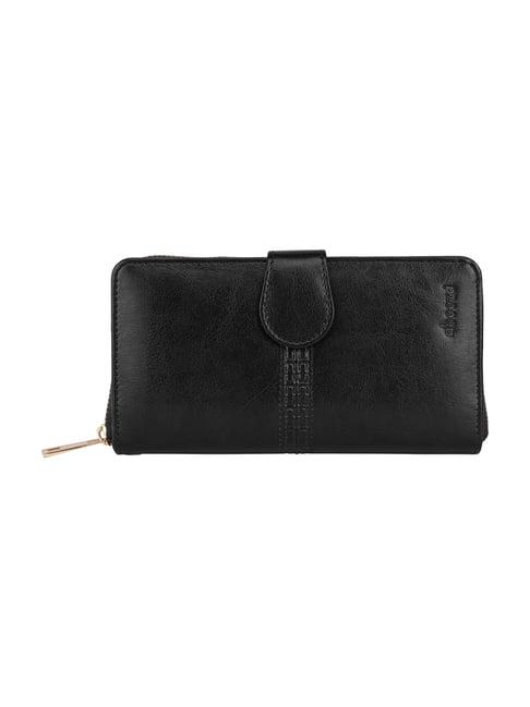 abeeza black solid zip around wallet for women