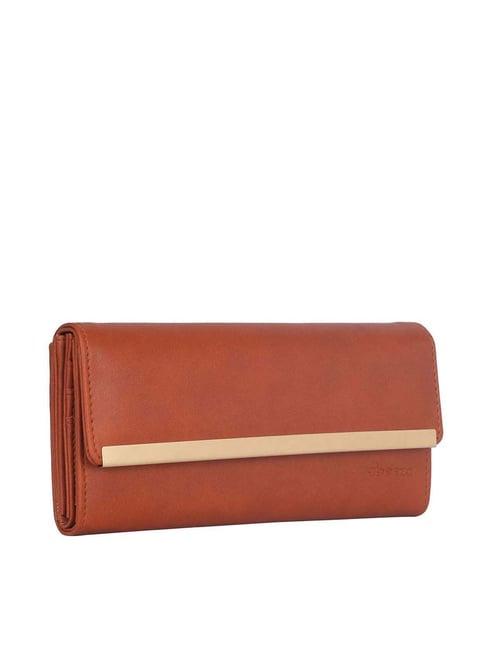 abeeza brown solid tri-fold wallet for women