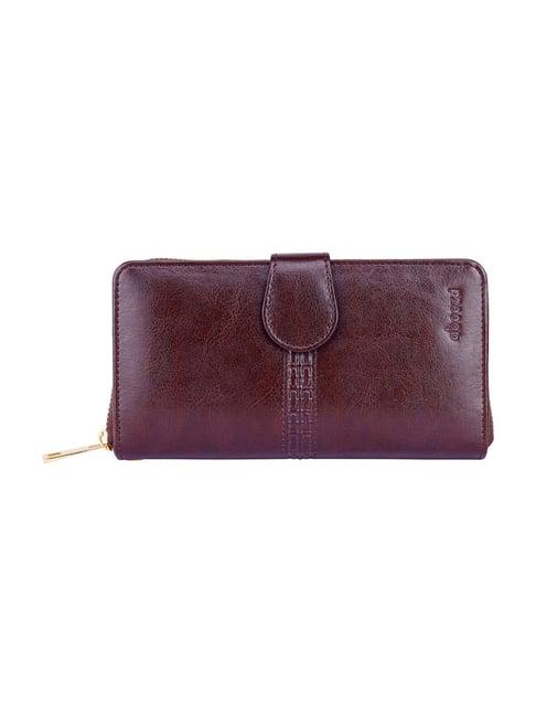 abeeza brown solid zip around wallet for women