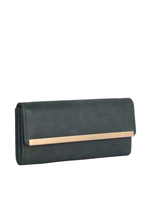 abeeza green solid tri-fold wallet for women