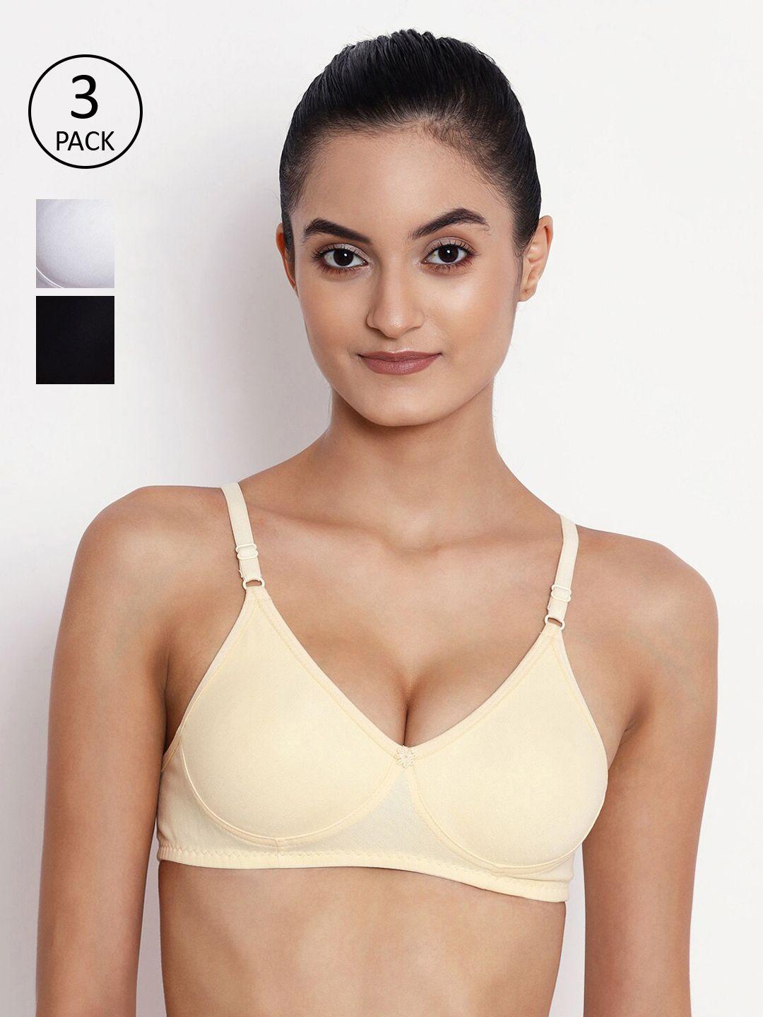 abelino pack of 3 solid non-wired non padded t-shirt bra comnseemskinwhiteblk