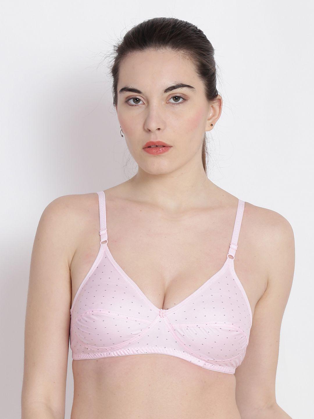 abelino peach-coloured & black printed non-wired non padded everyday bra