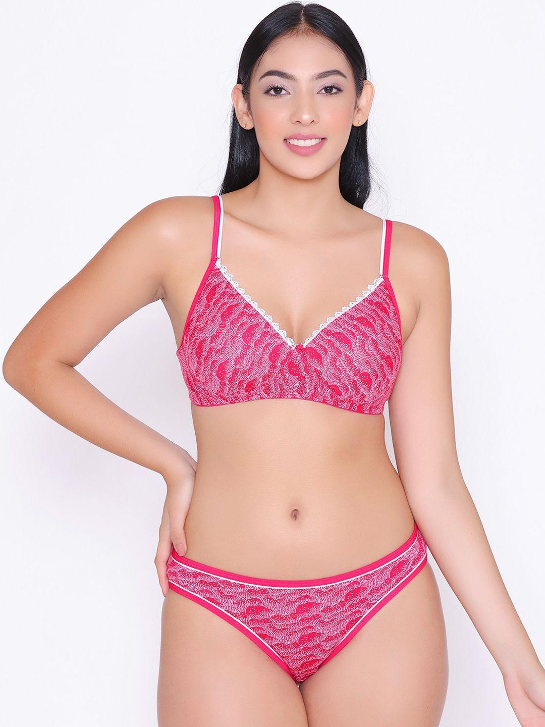 abelino women pink printed laced lingerie set setfizapink01