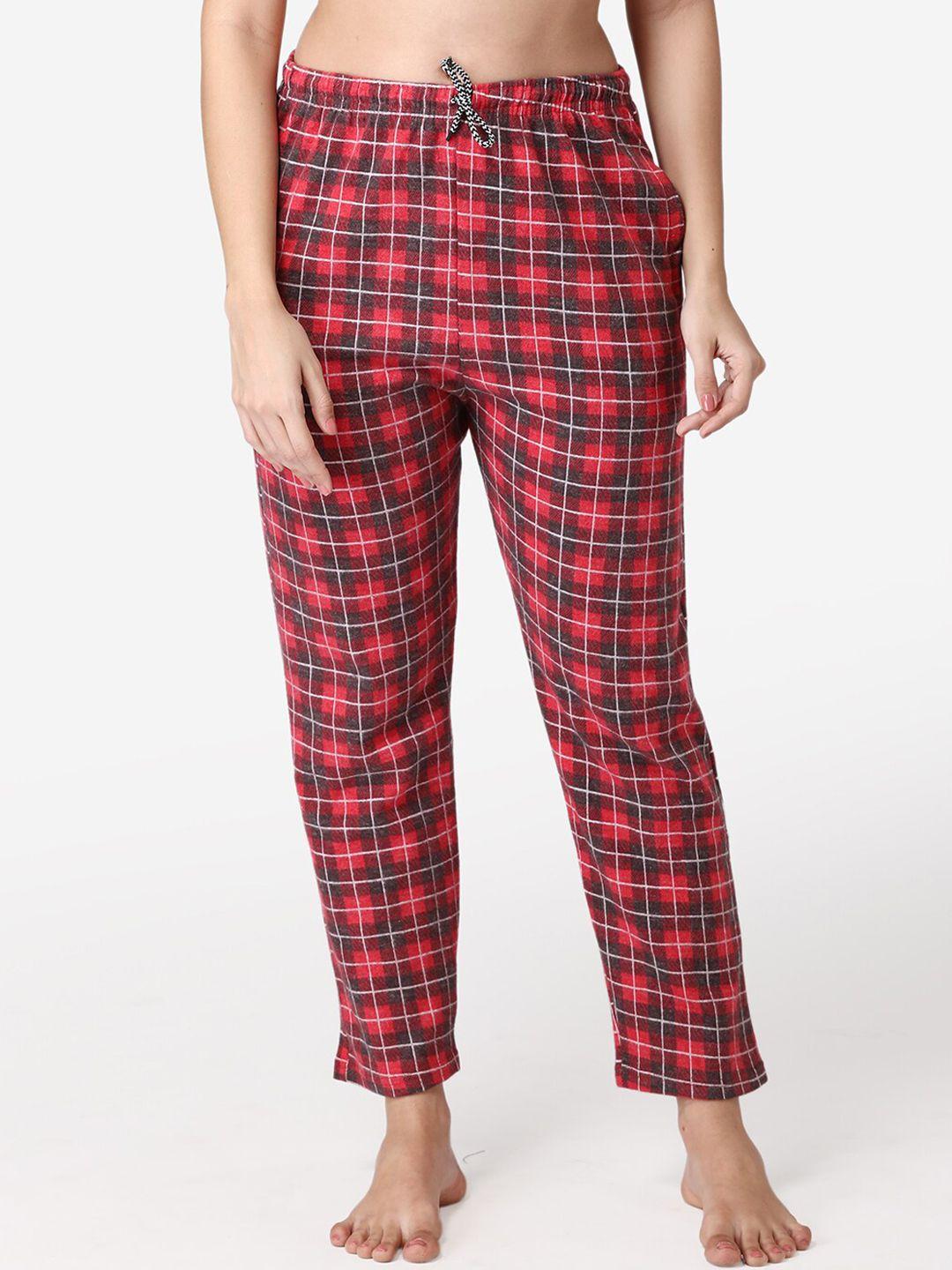 abelino women red checked pure cotton lounge pant