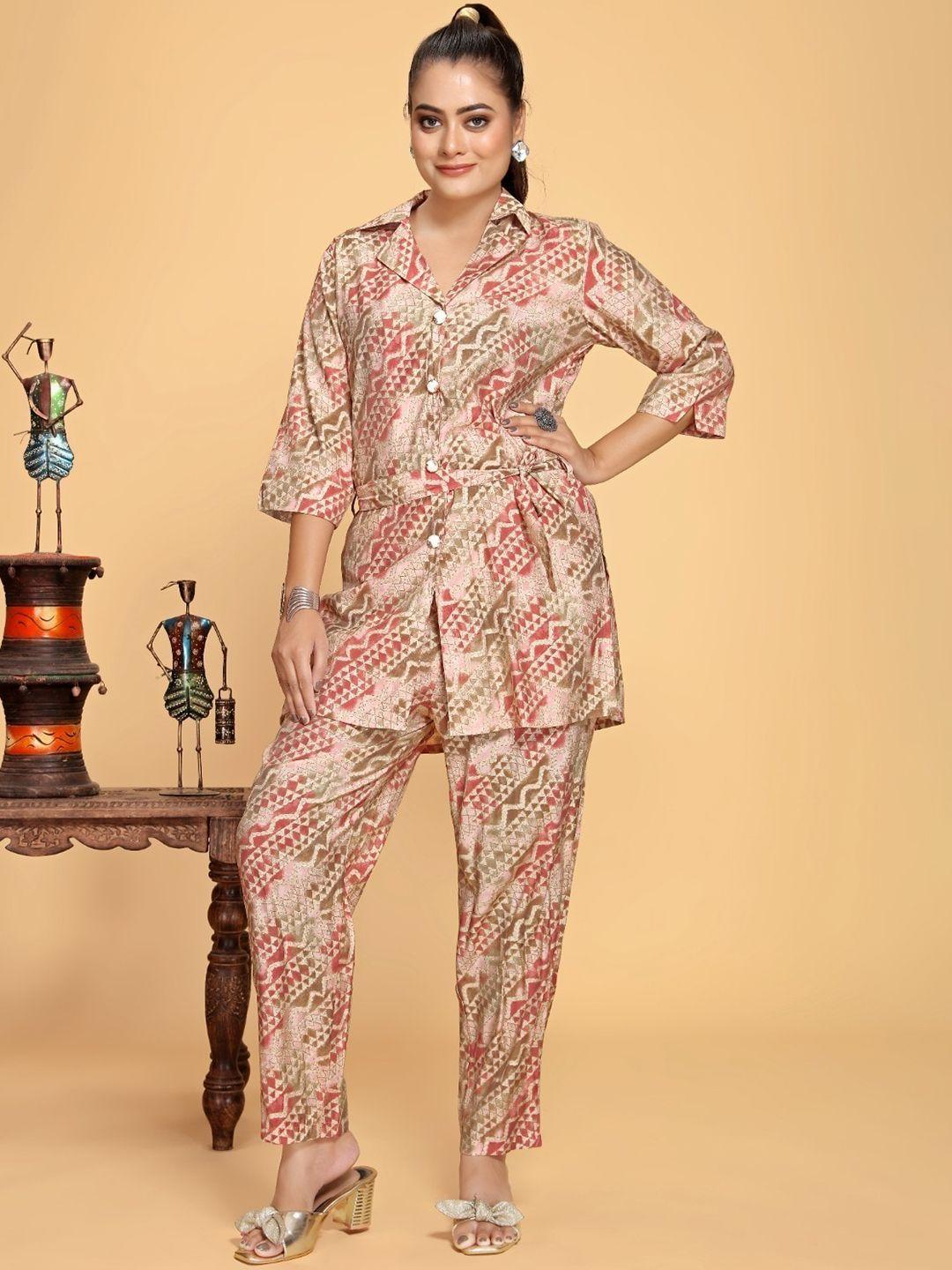 abhilasha printed collar neck tunic & trousers co-ords