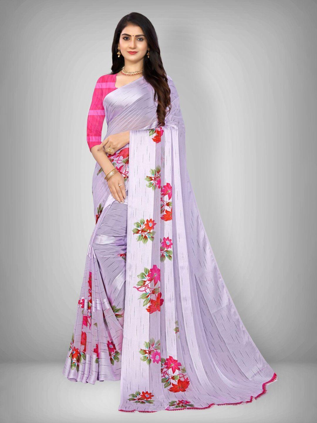 abhilasha purple and pink floral print satin dharmavaram saree