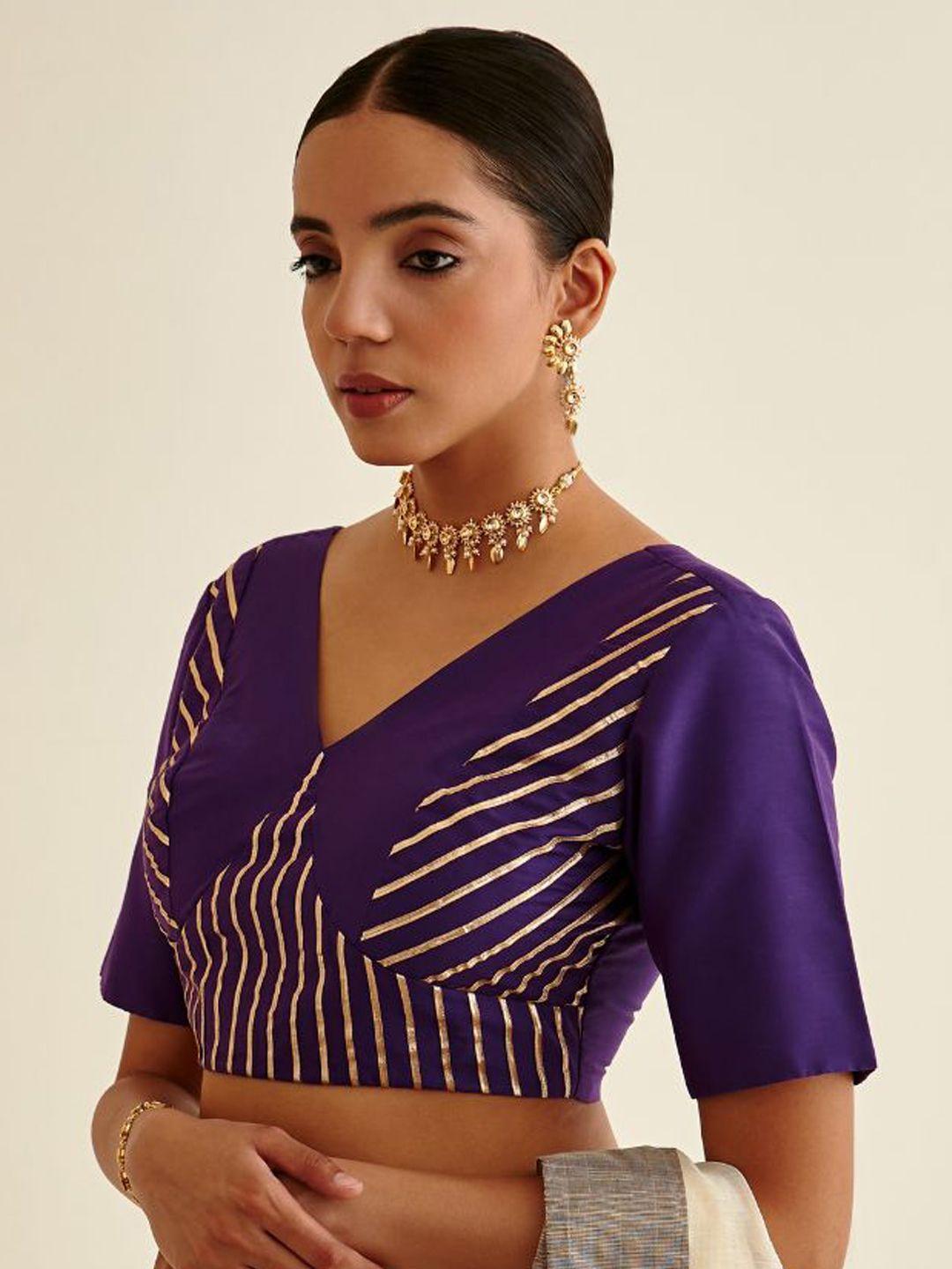 abhishti purple & golden woven-design gota patti cotton saree blouse