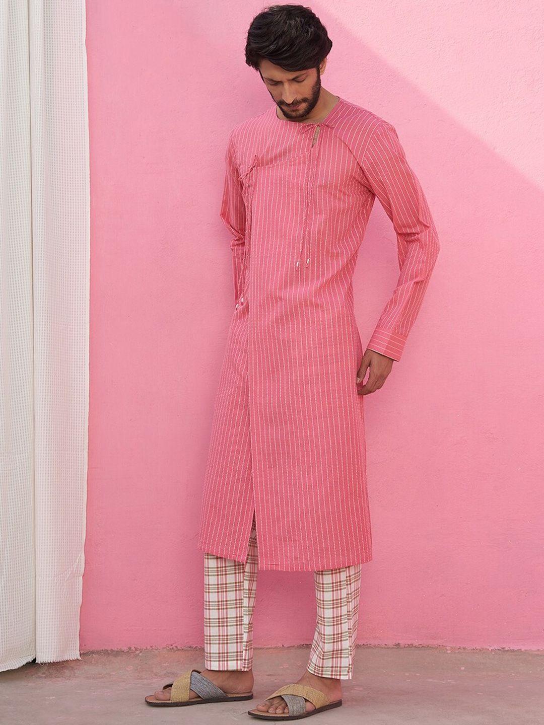 abhishti angrakha striped pure cotton kurta with trousers