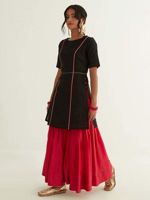 abhishti black & red kurti sharara set