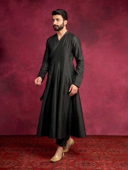 abhishti black comfort fit paneled angrakha kurta